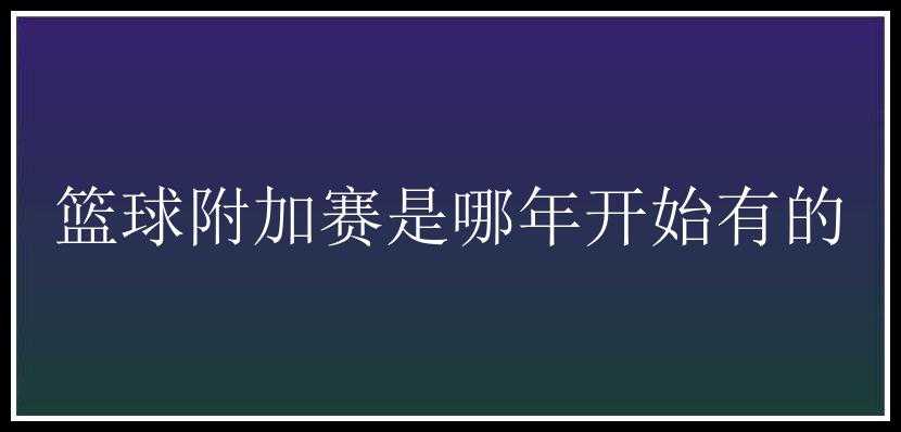 篮球附加赛是哪年开始有的