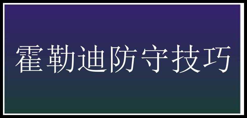 霍勒迪防守技巧