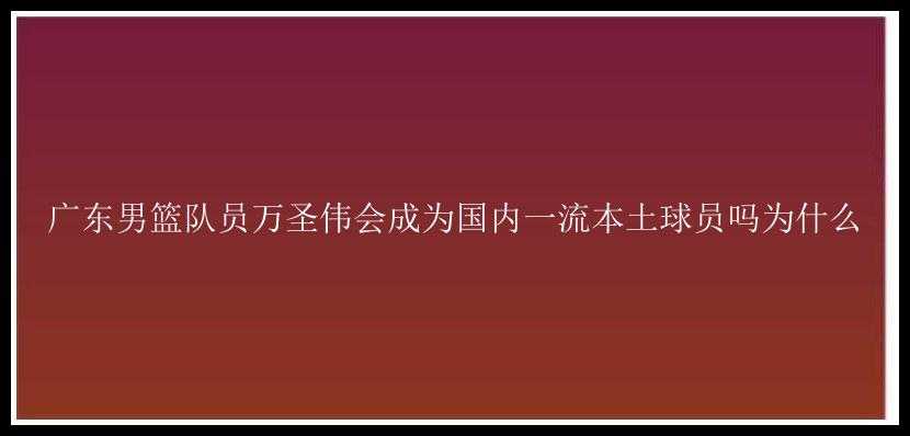 广东男篮队员万圣伟会成为国内一流本土球员吗为什么