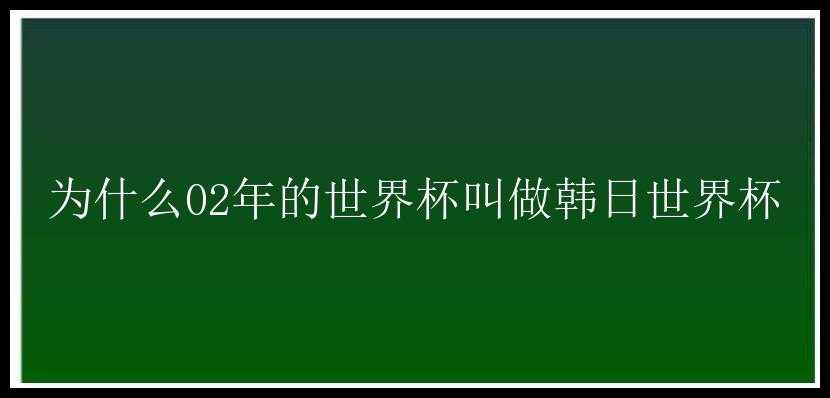 为什么02年的世界杯叫做韩日世界杯