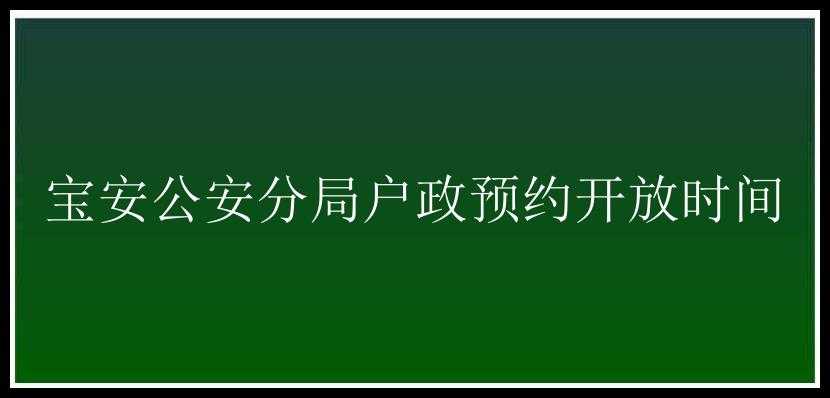 宝安公安分局户政预约开放时间