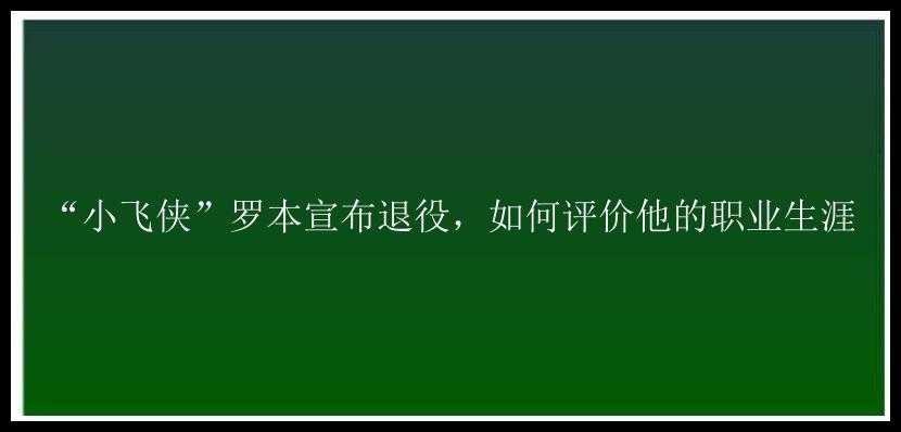 “小飞侠”罗本宣布退役，如何评价他的职业生涯