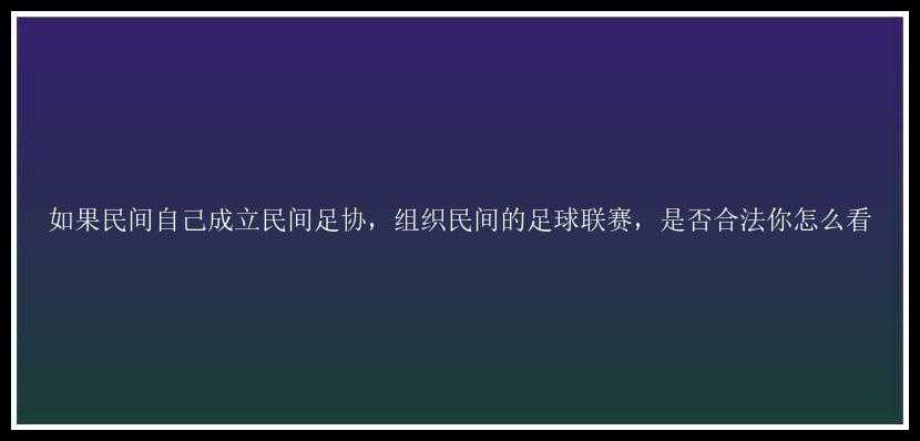 如果民间自己成立民间足协，组织民间的足球联赛，是否合法你怎么看