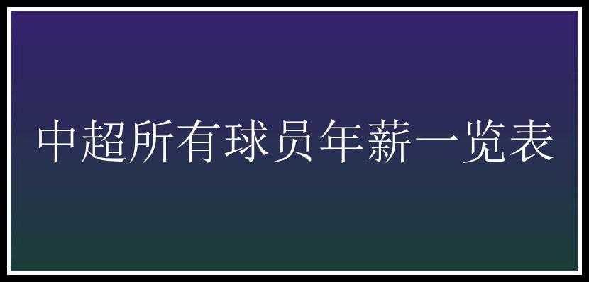 中超所有球员年薪一览表