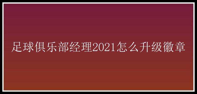 足球俱乐部经理2021怎么升级徽章