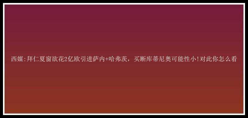 西媒:拜仁夏窗欲花2亿欧引进萨内+哈弗茨，买断库蒂尼奥可能性小!对此你怎么看