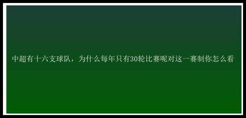 中超有十六支球队，为什么每年只有30轮比赛呢对这一赛制你怎么看