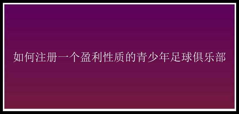 如何注册一个盈利性质的青少年足球俱乐部