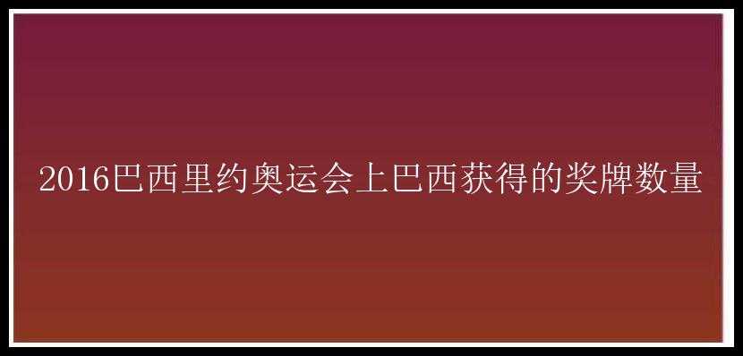 2016巴西里约奥运会上巴西获得的奖牌数量