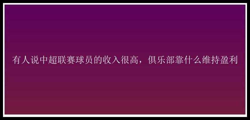 有人说中超联赛球员的收入很高，俱乐部靠什么维持盈利