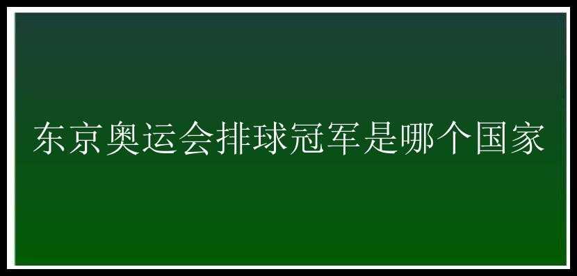 东京奥运会排球冠军是哪个国家