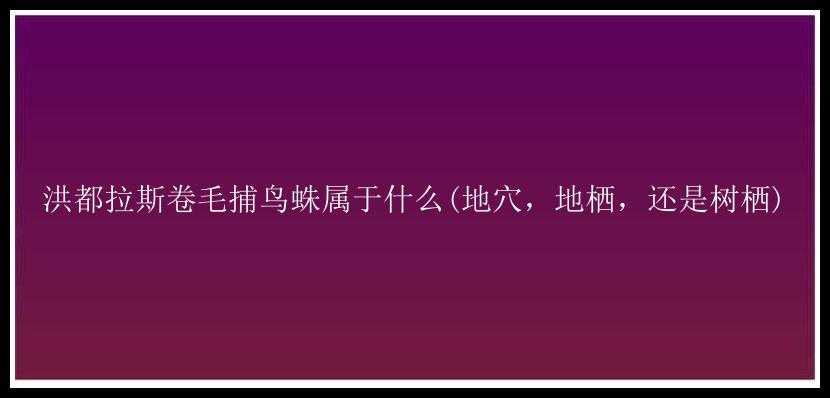 洪都拉斯卷毛捕鸟蛛属于什么(地穴，地栖，还是树栖)