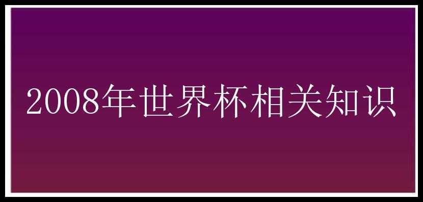 2008年世界杯相关知识