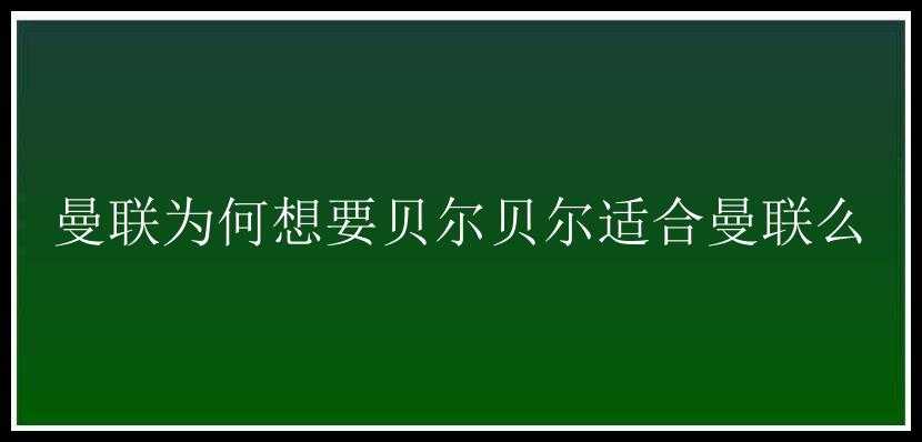 曼联为何想要贝尔贝尔适合曼联么