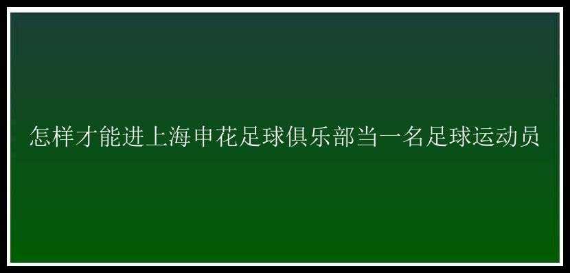 怎样才能进上海申花足球俱乐部当一名足球运动员