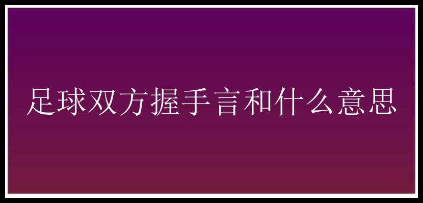 足球双方握手言和什么意思