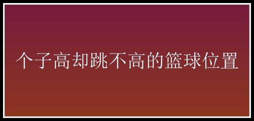 个子高却跳不高的篮球位置