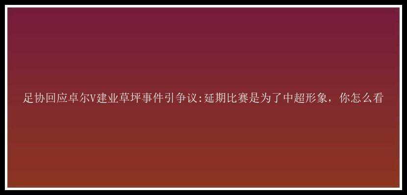 足协回应卓尔V建业草坪事件引争议:延期比赛是为了中超形象，你怎么看