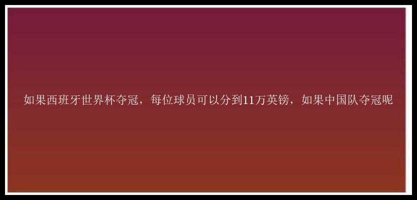 如果西班牙世界杯夺冠，每位球员可以分到11万英镑，如果中国队夺冠呢