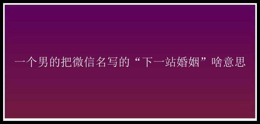 一个男的把微信名写的“下一站婚姻”啥意思