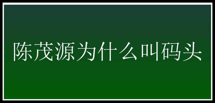 陈茂源为什么叫码头