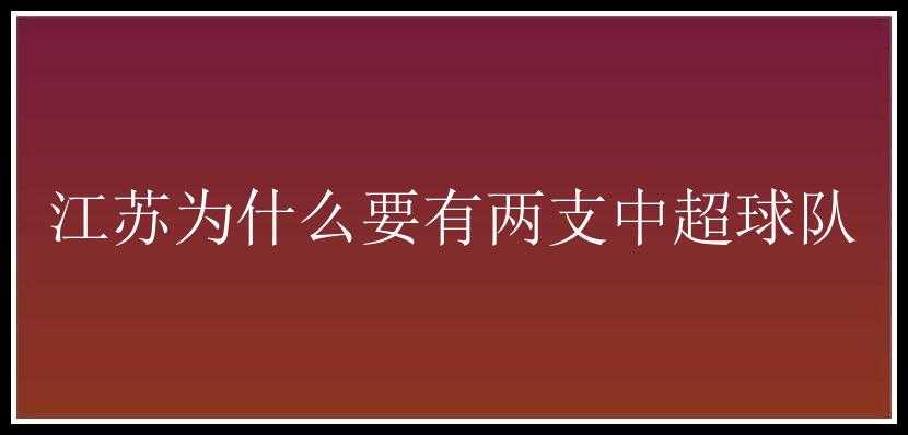 江苏为什么要有两支中超球队