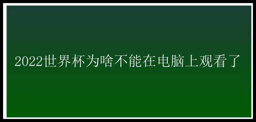 2022世界杯为啥不能在电脑上观看了