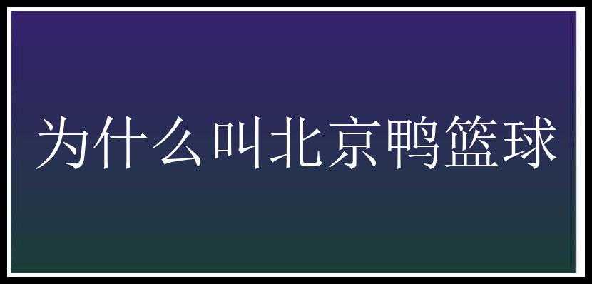 为什么叫北京鸭篮球