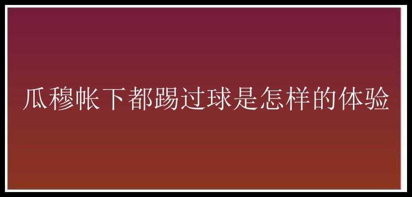 瓜穆帐下都踢过球是怎样的体验