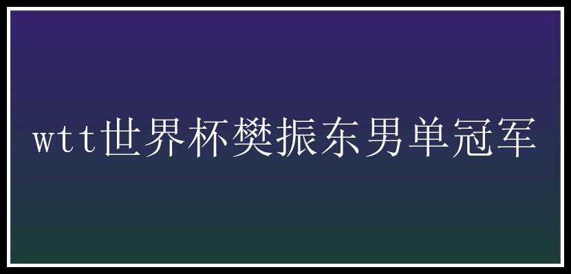 wtt世界杯樊振东男单冠军