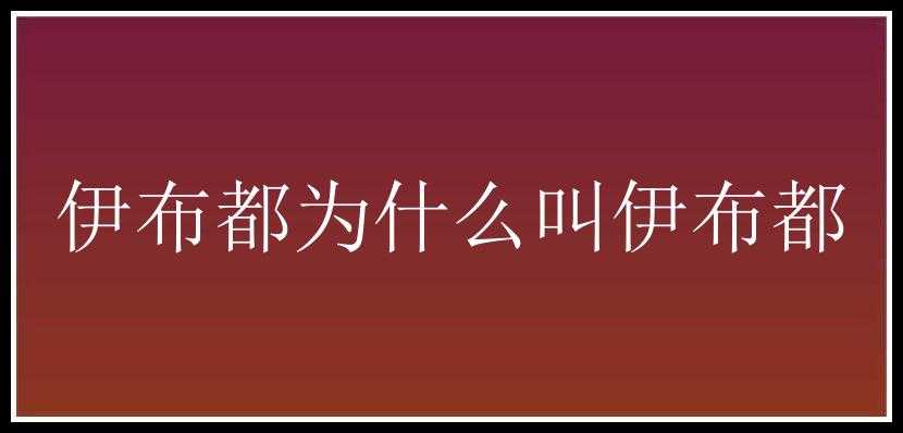 伊布都为什么叫伊布都