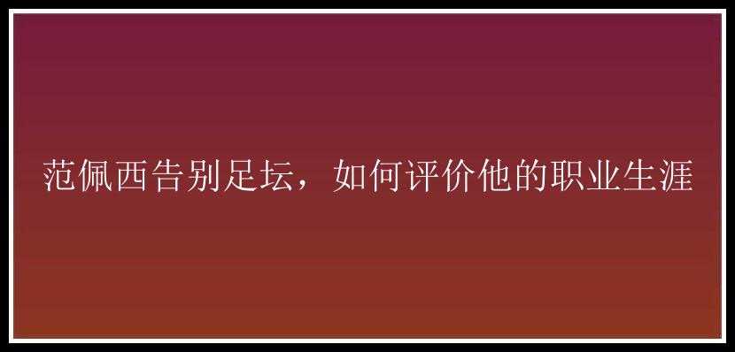 范佩西告别足坛，如何评价他的职业生涯