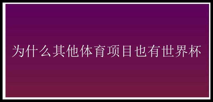 为什么其他体育项目也有世界杯