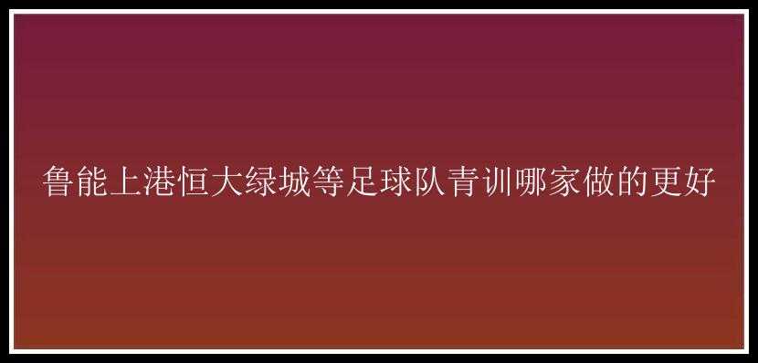 鲁能上港恒大绿城等足球队青训哪家做的更好