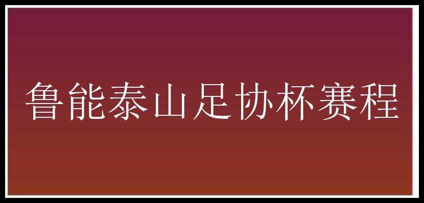 鲁能泰山足协杯赛程