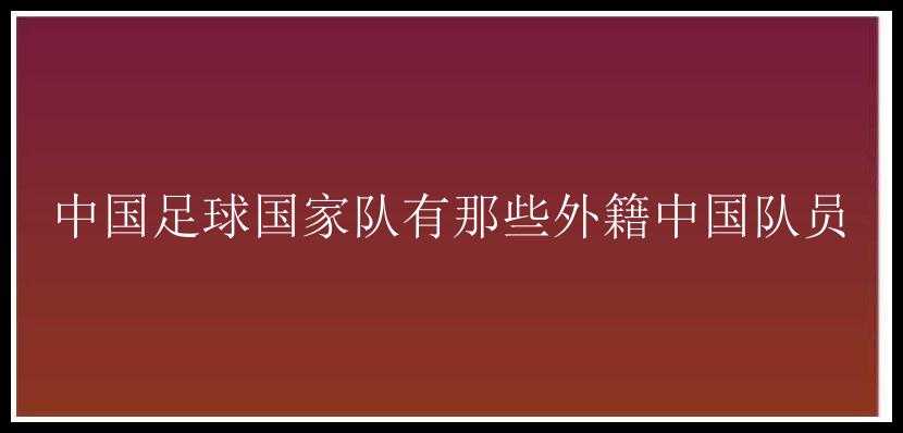 中国足球国家队有那些外籍中国队员