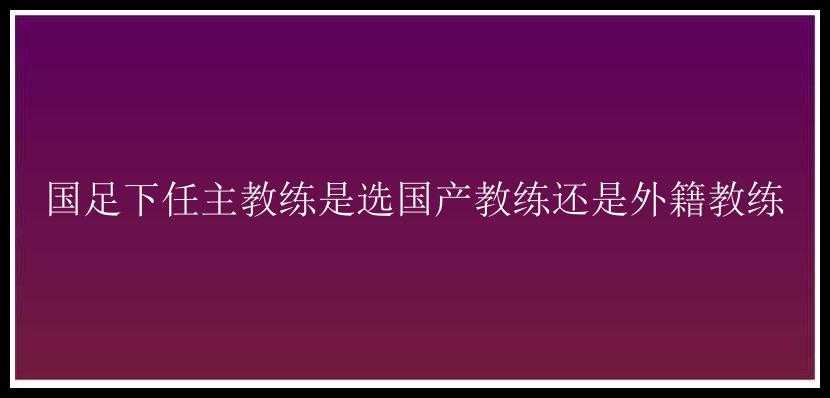 国足下任主教练是选国产教练还是外籍教练