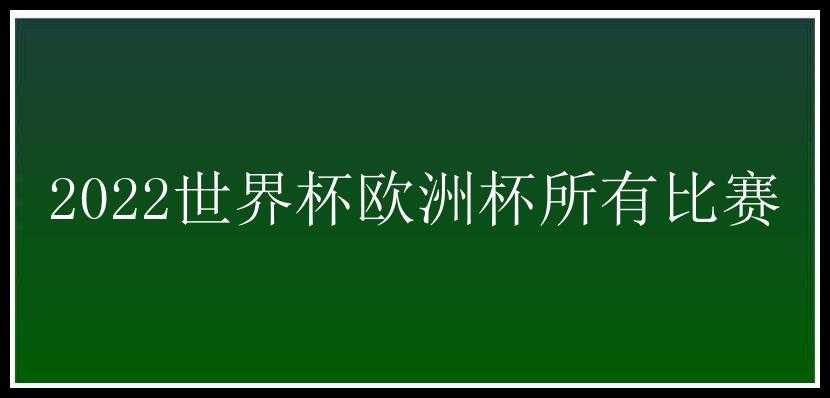 2022世界杯欧洲杯所有比赛