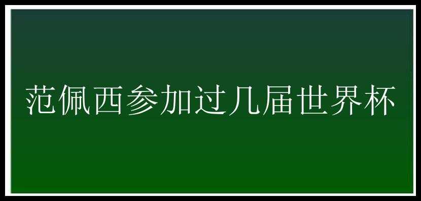 范佩西参加过几届世界杯