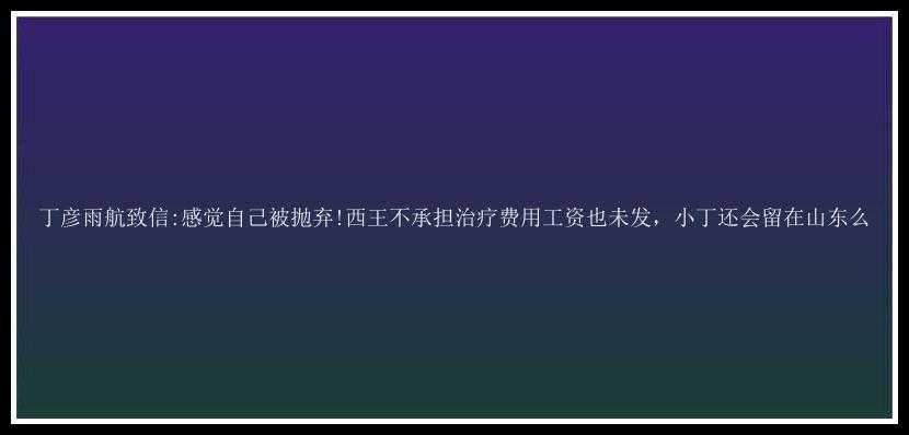 丁彦雨航致信:感觉自己被抛弃!西王不承担治疗费用工资也未发，小丁还会留在山东么