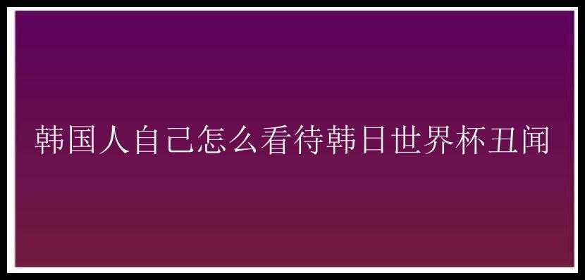 韩国人自己怎么看待韩日世界杯丑闻