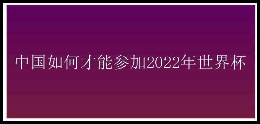 中国如何才能参加2022年世界杯