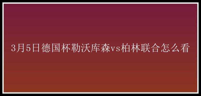 3月5日德国杯勒沃库森vs柏林联合怎么看