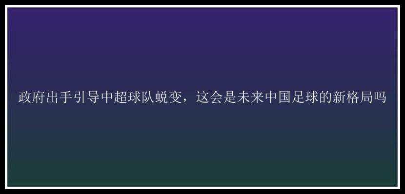 政府出手引导中超球队蜕变，这会是未来中国足球的新格局吗