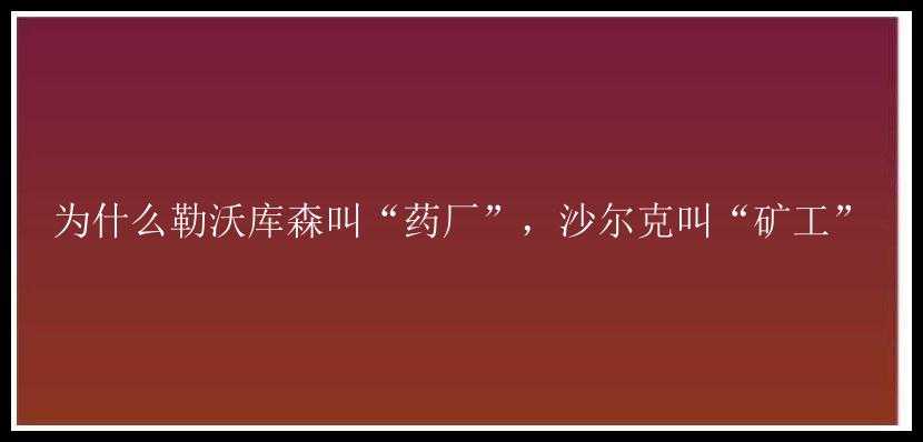 为什么勒沃库森叫“药厂”，沙尔克叫“矿工”