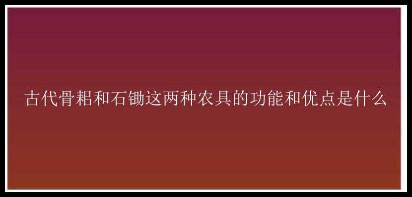 古代骨耜和石锄这两种农具的功能和优点是什么