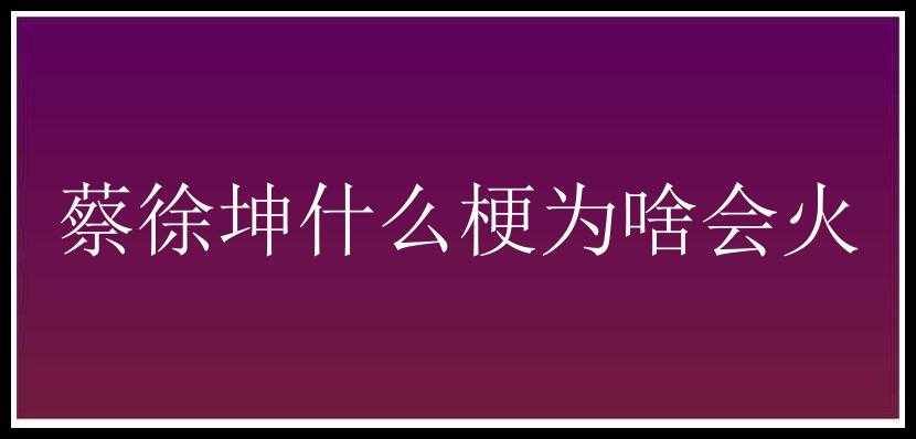 蔡徐坤什么梗为啥会火