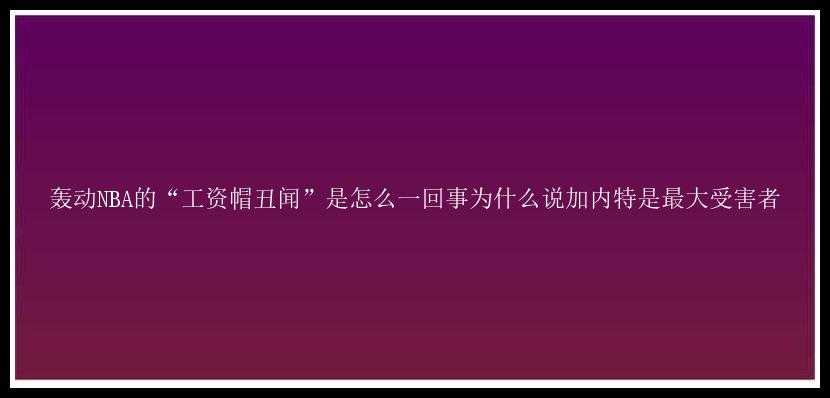 轰动NBA的“工资帽丑闻”是怎么一回事为什么说加内特是最大受害者