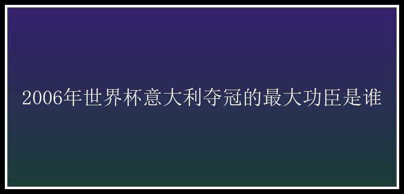 2006年世界杯意大利夺冠的最大功臣是谁