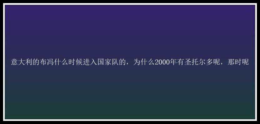 意大利的布冯什么时候进入国家队的，为什么2000年有圣托尔多呢，那时呢